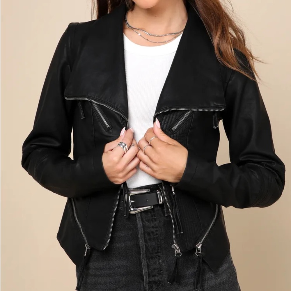| lulus • up on a tuesday black vegan leather jacket • small |